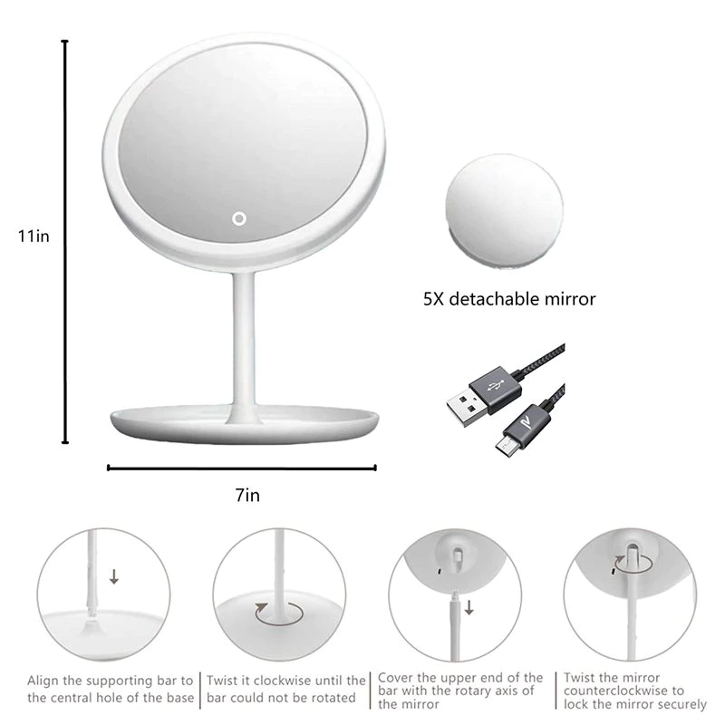 LED Makeup Mirror With Light Lamp X5 Magnification - Ustams