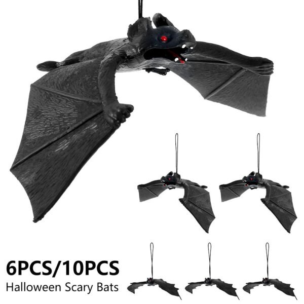 6 10pcs Halloween 3D black bat Rubber Realistic Hanging - Ustams