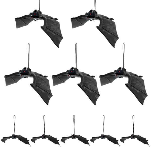 6 10pcs Halloween 3D black bat Rubber Realistic Hanging - Ustams