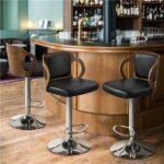 USTAMS Bar Stool Walnut Bentwood Adjustable Height Leather Modern Barstool with Back Vinyl Seat